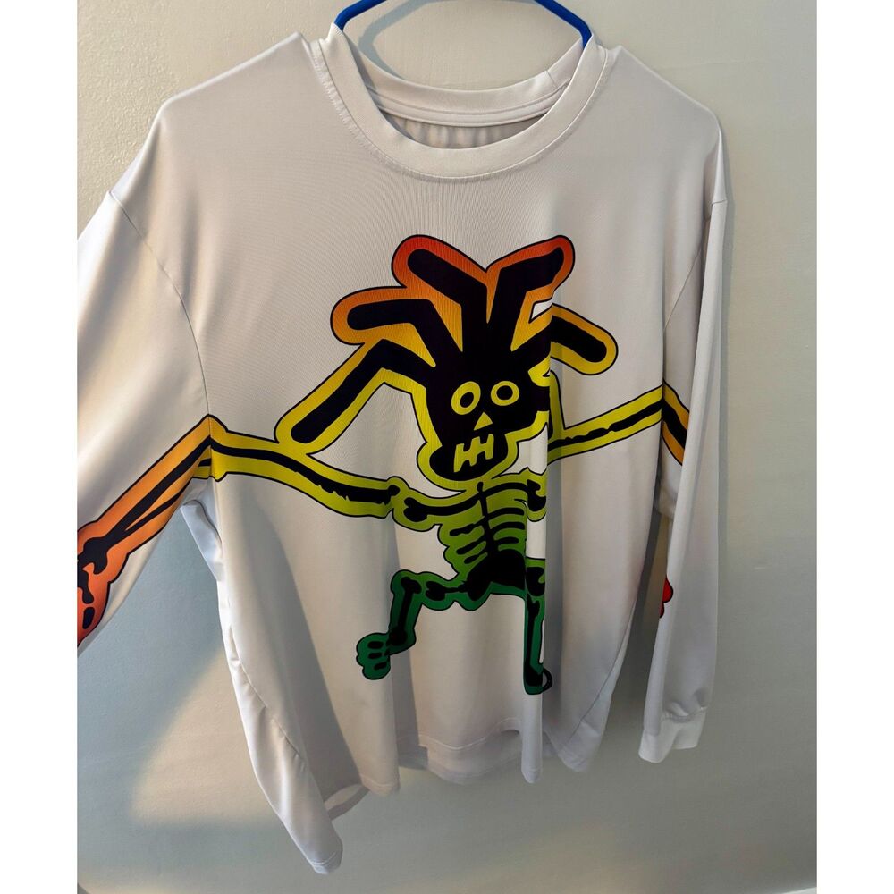 Flow Society Lax Skeleton Long Sleeve Shirt White Neon Graphic Lacrosse L